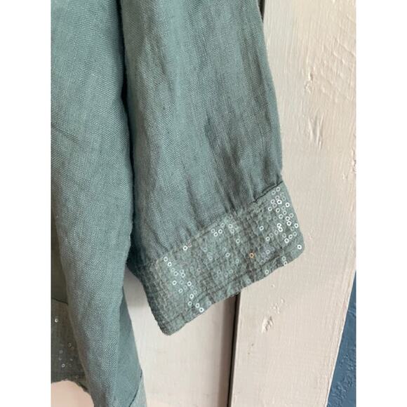 Bellambra Sixe Large Women's Tunic Style Linen Blouse w/ Sequins - made in Italy - Picture 2 of 5